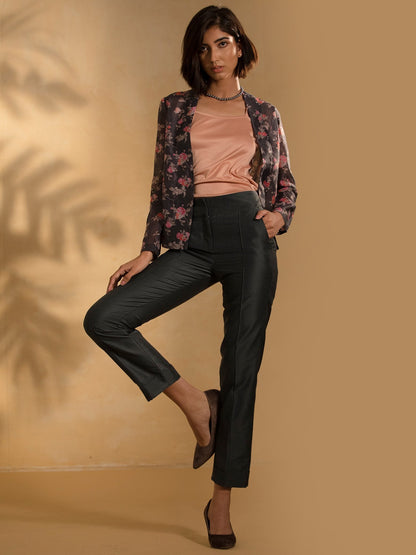 Cotton Silk Cigarette Pants - Grey