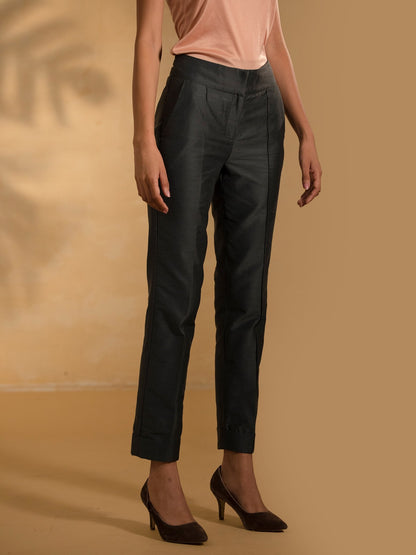 Cotton Silk Cigarette Pants - Grey