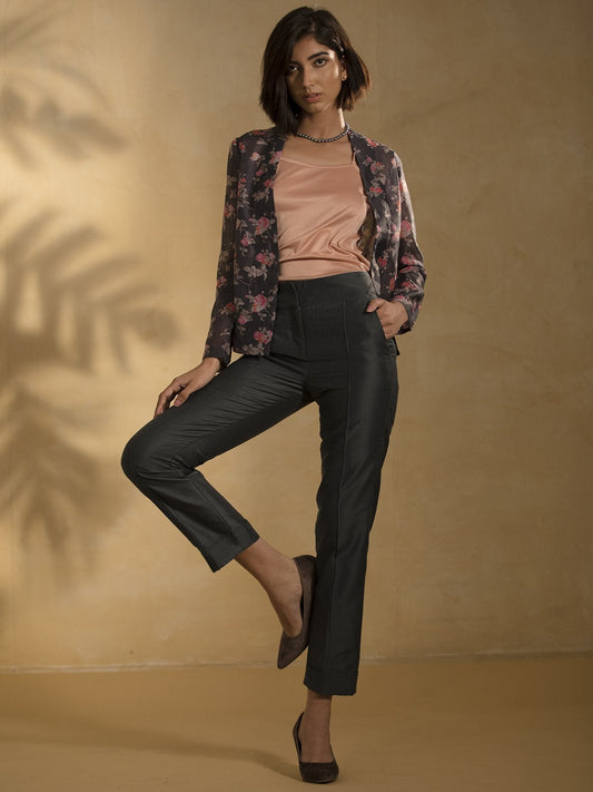 Cotton Silk Cigarette Pants - Grey
