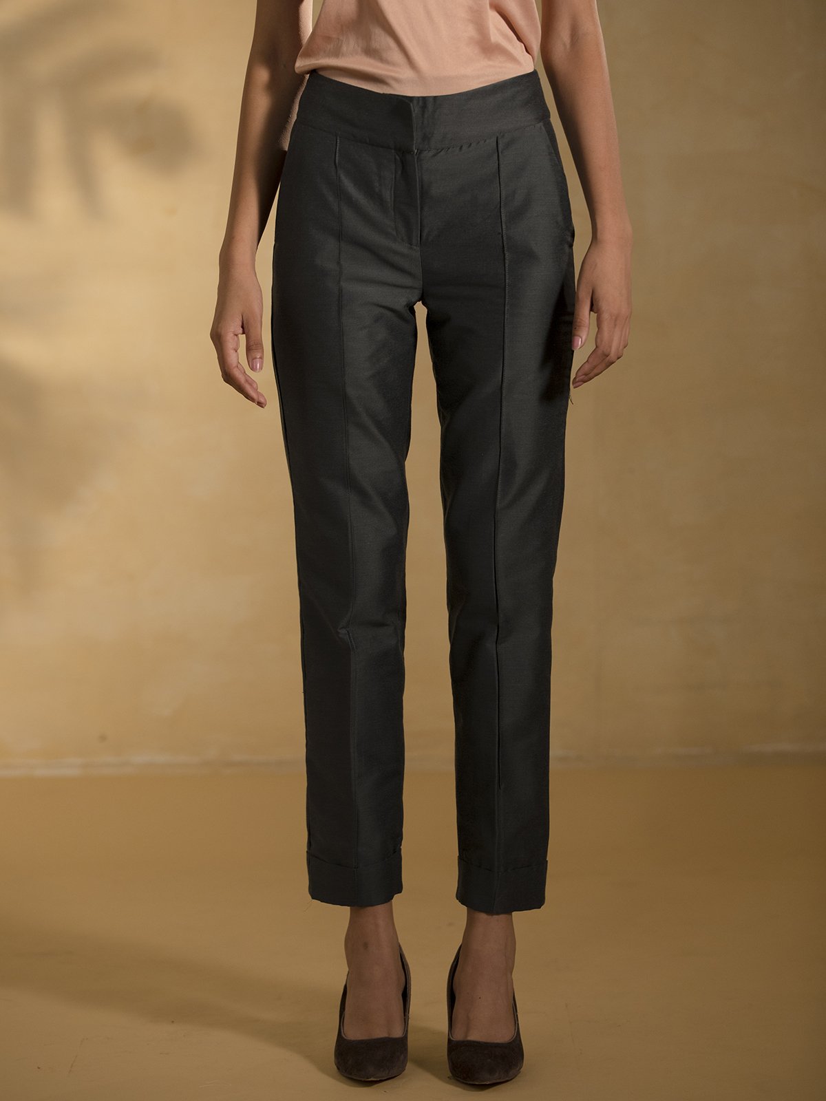 Cotton Silk Cigarette Pants - Grey