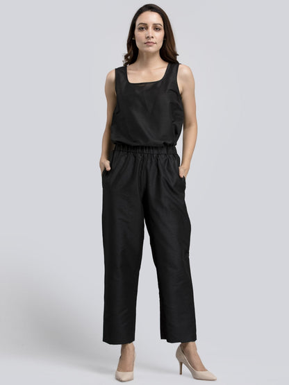 Cotton Silk Slip On Pants - Black
