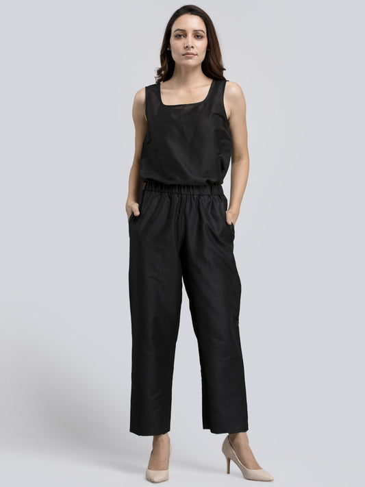 Cotton Silk Slip On Pants - Black