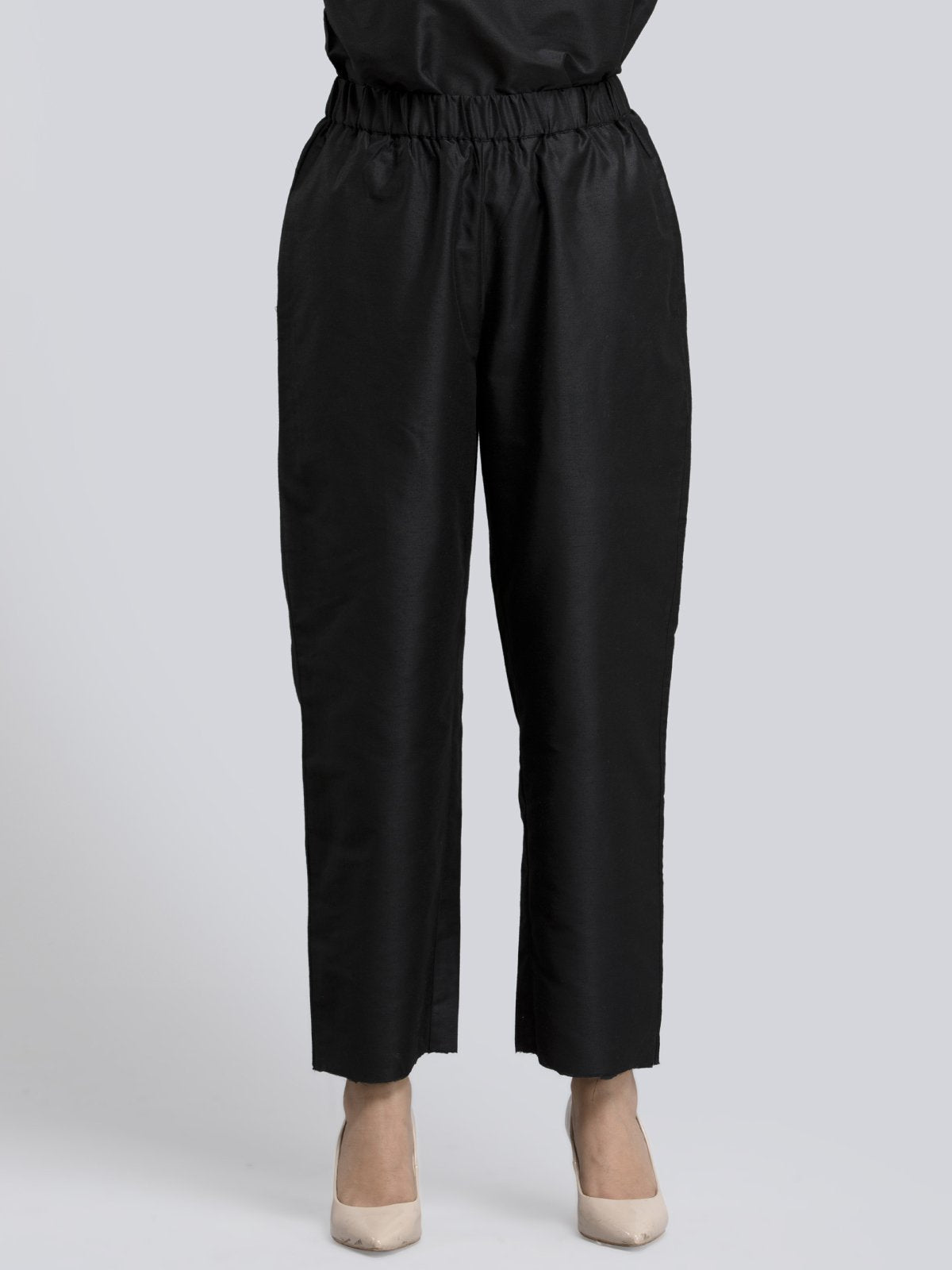 Cotton Silk Slip On Pants - Black