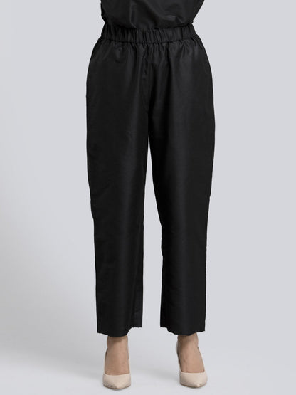 Cotton Silk Slip On Pants - Black