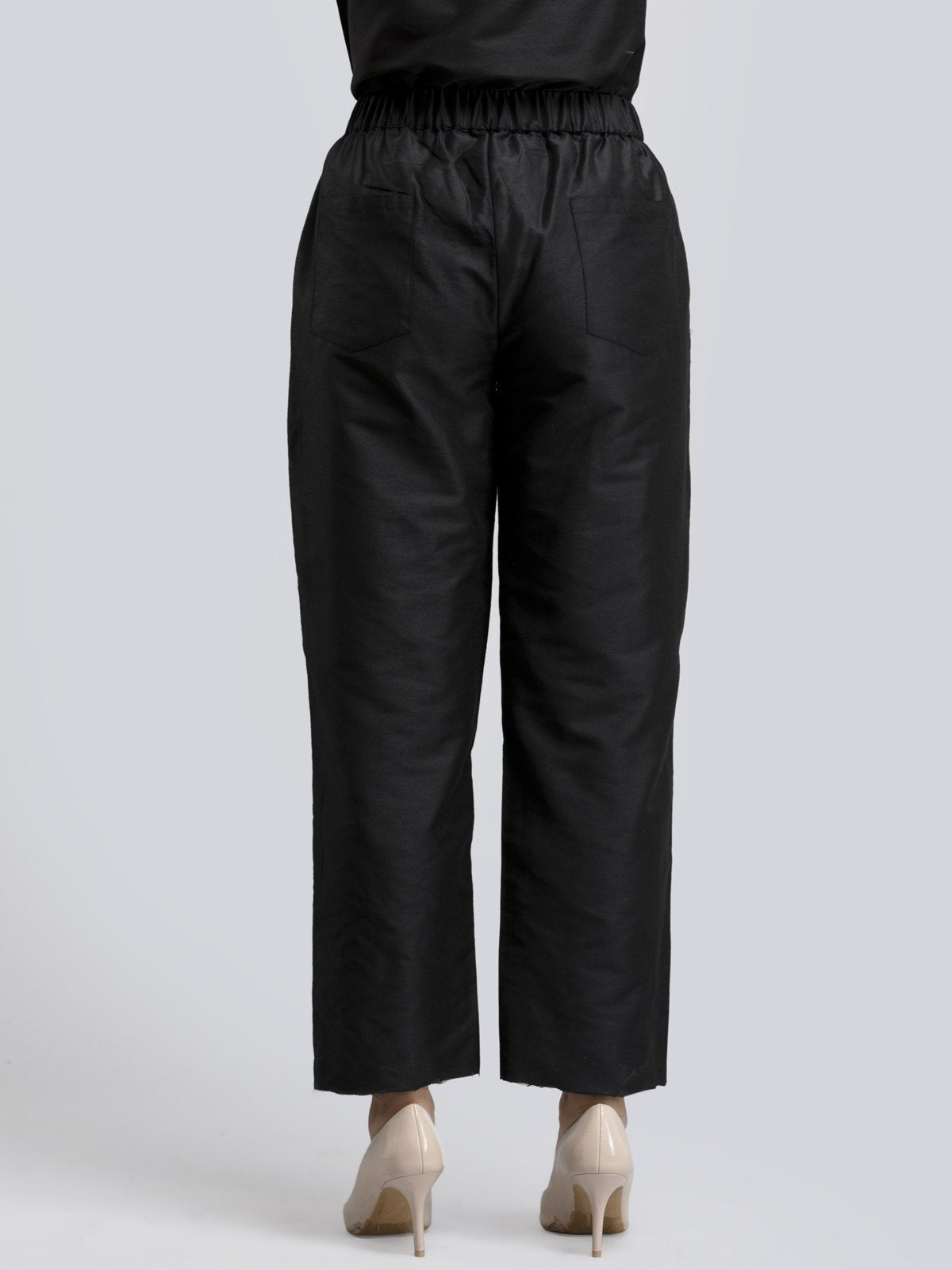 Cotton Silk Slip On Pants - Black