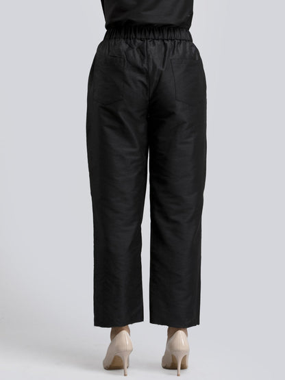 Cotton Silk Slip On Pants - Black