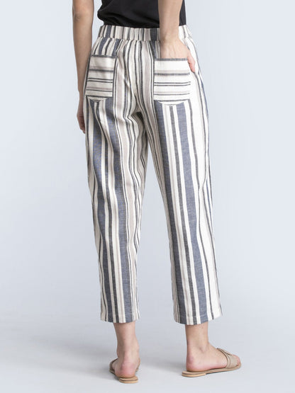 Cotton Striped Straight Fit Pants - Black and White