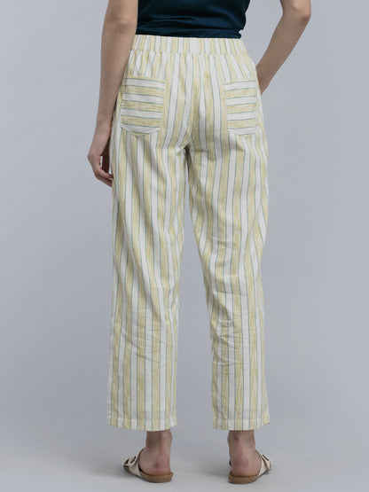 Cotton Striped Straight Fit Pants - Lime