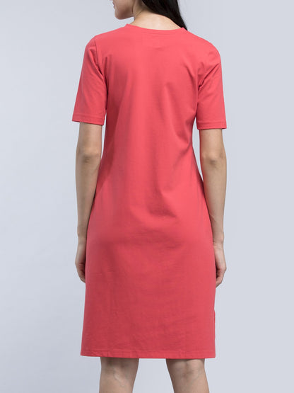 Cotton V Neck Knitted Shift Dress - Pink