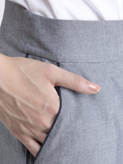 Cotton Wide Leg Pants With Piping Detail - Grey