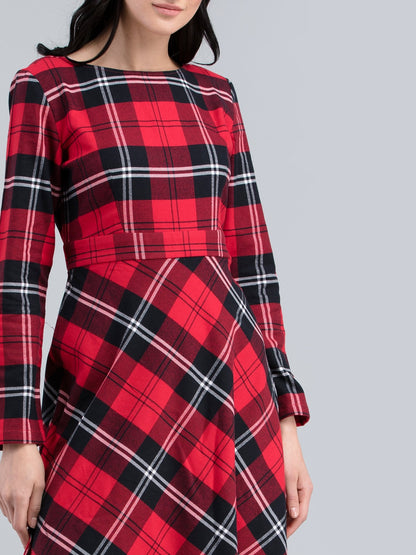 Cotton Wool Plaid Dress - Red and Black