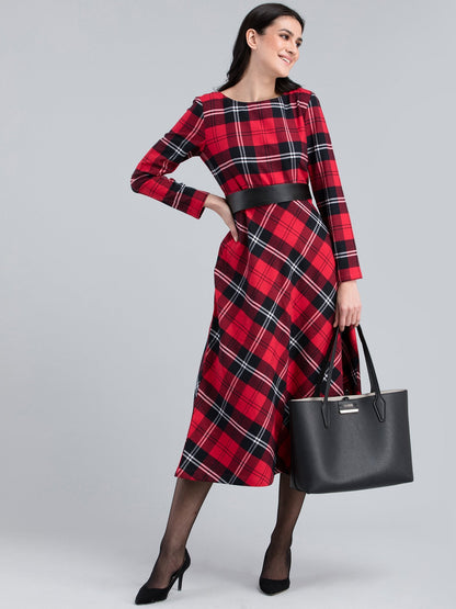 Cotton Wool Plaid Dress - Red and Black