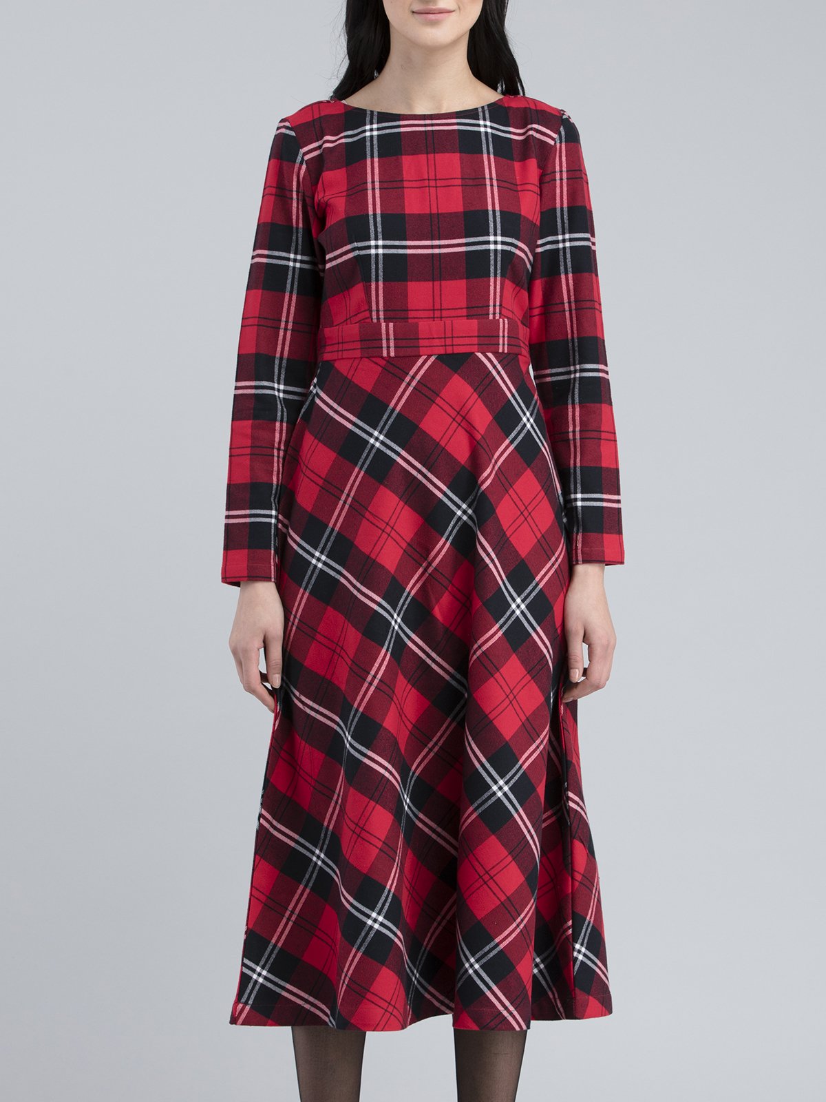 Cotton Wool Plaid Dress - Red and Black