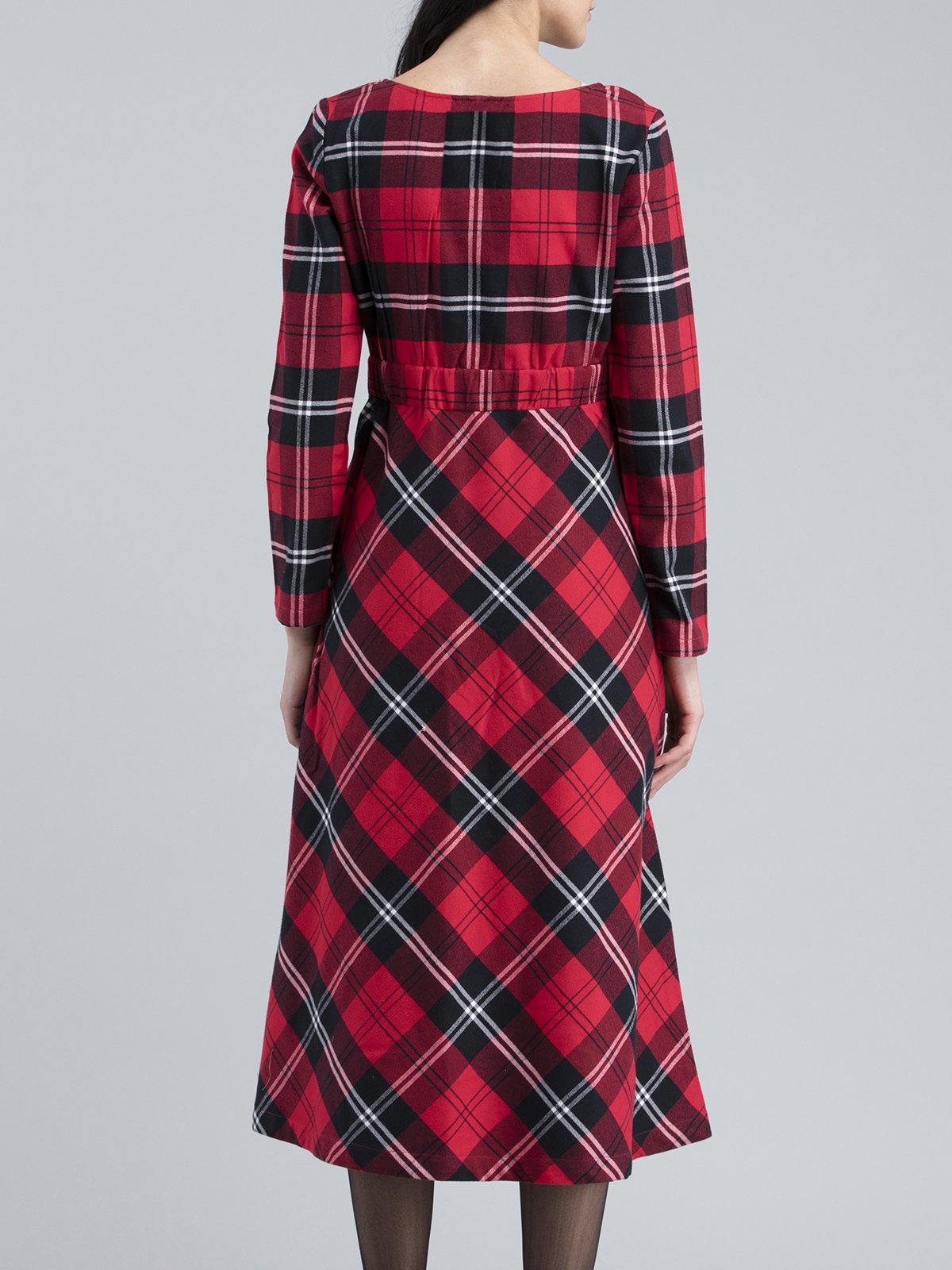 Cotton Wool Plaid Dress - Red and Black