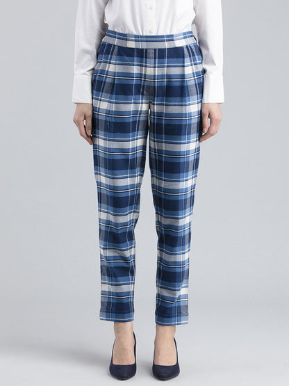 Cotton Wool Plaid Pants - Blue and White