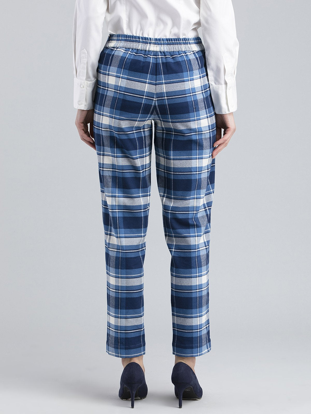 Cotton Wool Plaid Pants - Blue and White
