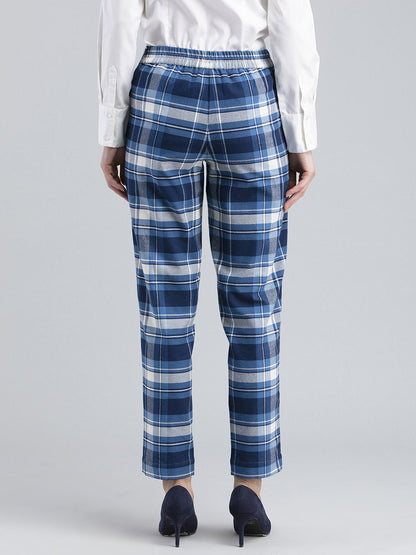 Cotton Wool Plaid Pants - Blue and White