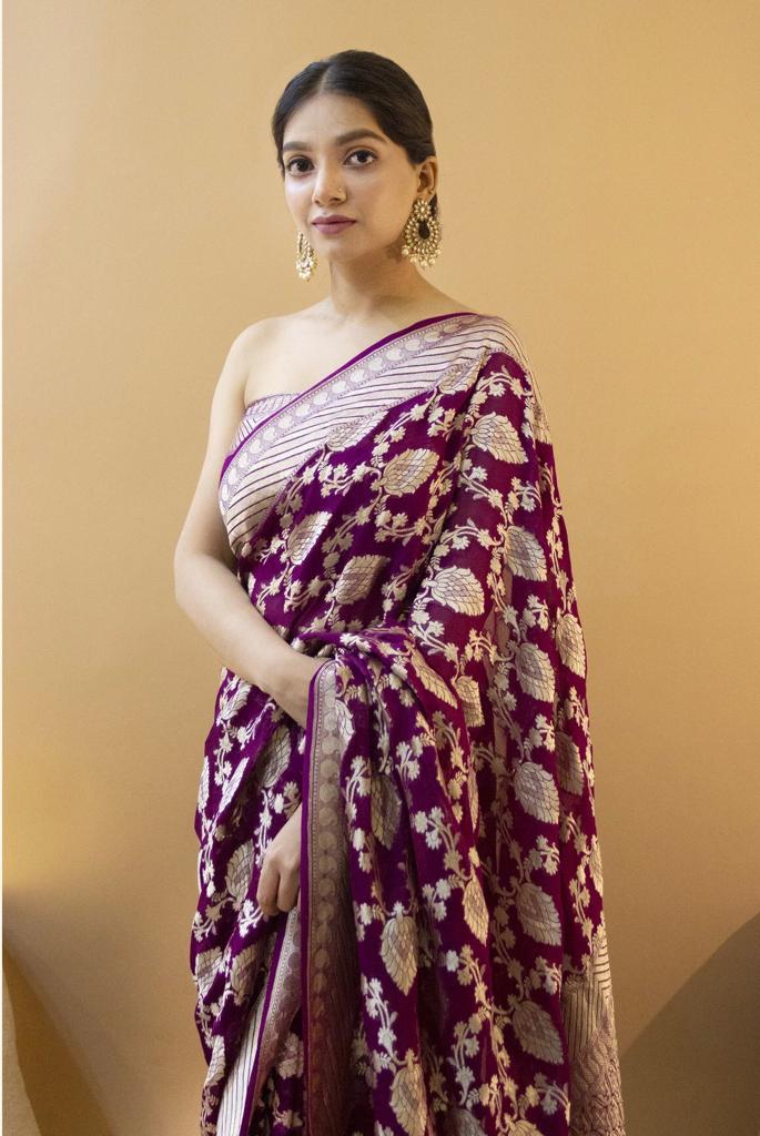 Valiba Wine Beautiful Rich Pallu And Jacquard Saree
