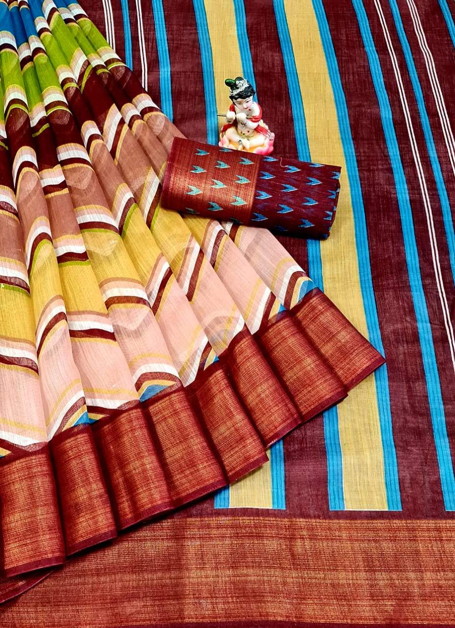 Valiba Pure Soft  Linen Cotton Digital Sarees
