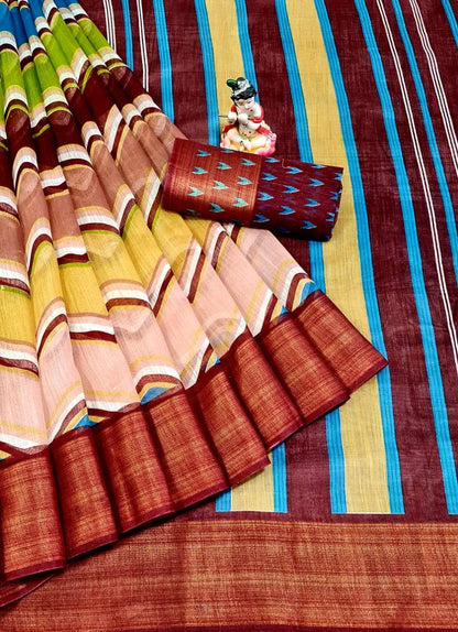 Valiba Pure Soft  Linen Cotton Digital Sarees
