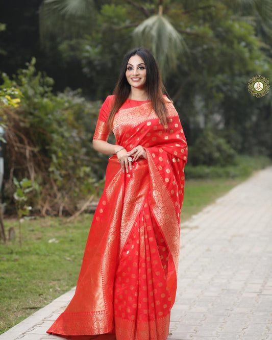 Valiba Pure Red  Wedding Banarasi Silk Jacquard Saree