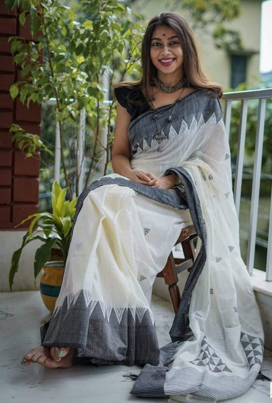 Valiba Pure Handloom Jamdani With Cotton Saree Withe Temple Border