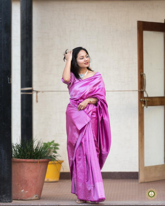Valiba Pure Purple Wedding Banarasi Silk  Saree