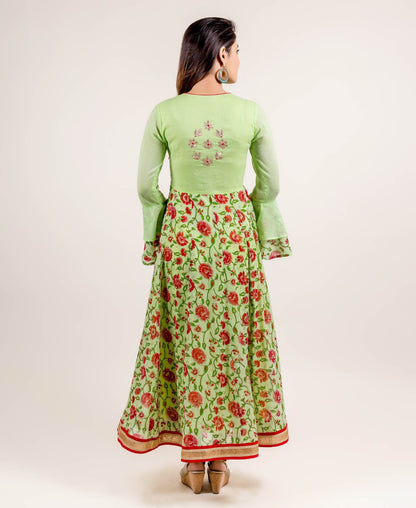Elegant Embroidered Long Bell Sleeves Anarkali Dress
