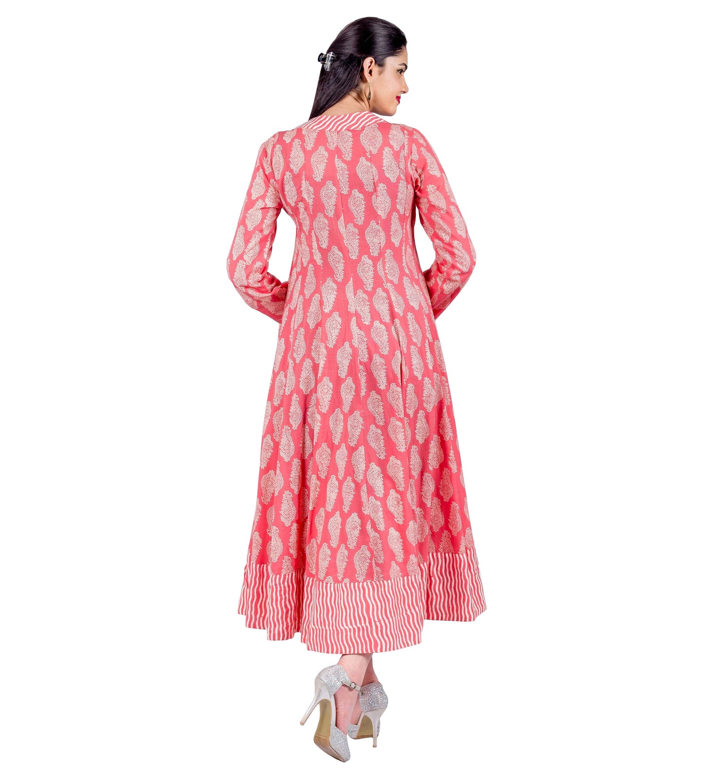Angrakha Style Floral Hand Block Print Indo Western Dress