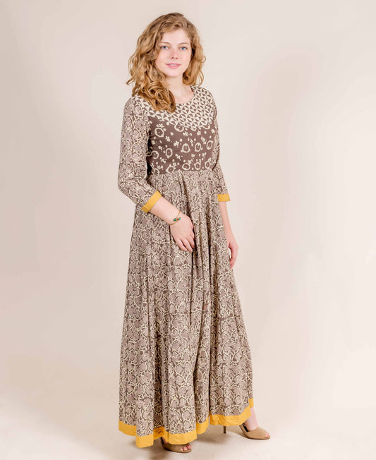 Boat Neck Princess Cut Floor Length Flare Indo Western Dress