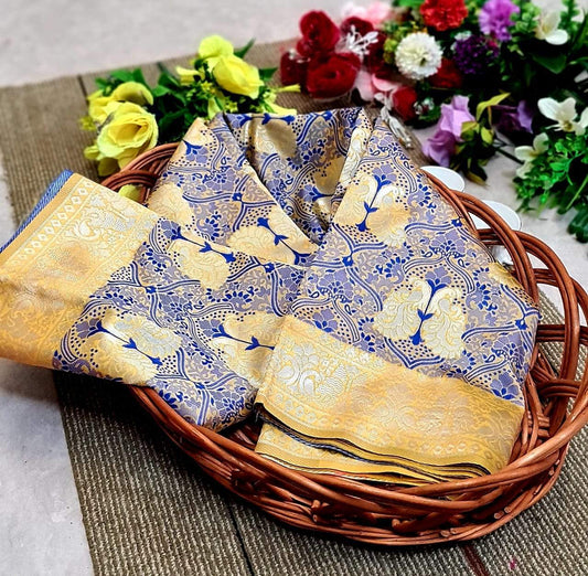 Butterfly Jacquard Silk Saree With Golden Border