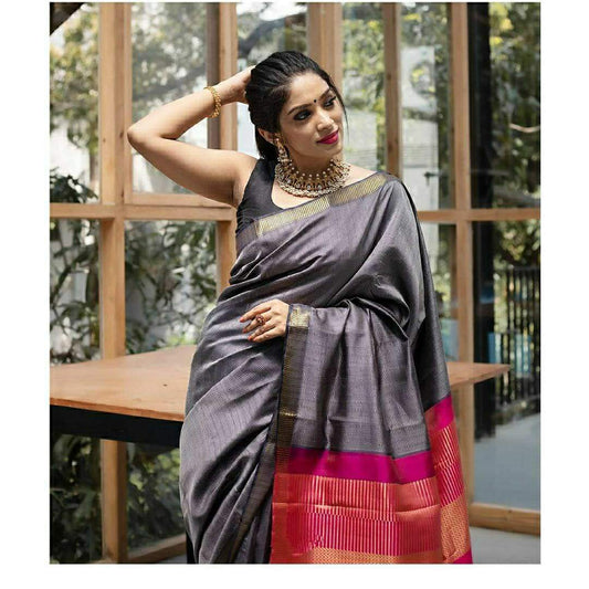 Valiba  Soft Lichi Silk Saree With Gold And Silver Zari Work Soft Silk Sarees