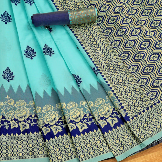 Valiba Skyblue Beautiful Rich Pallu And Jacquard Saree
