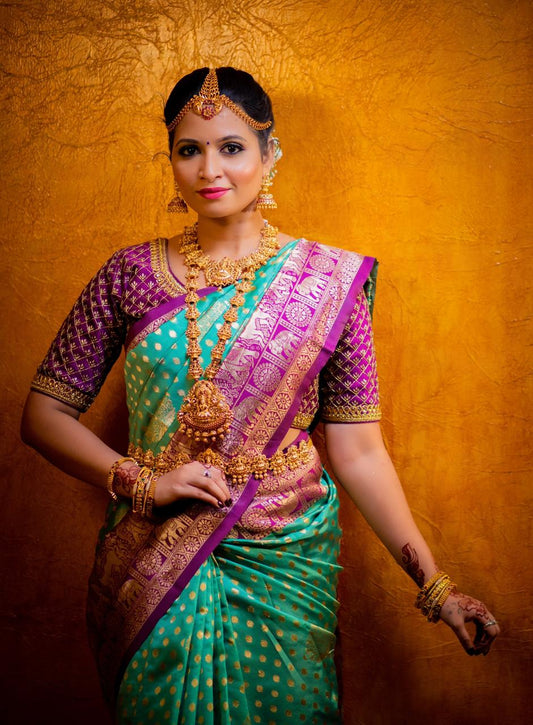 Green-Rani Beautiful Rich Pallu & Jacquard Work On All Over Bridal Saree