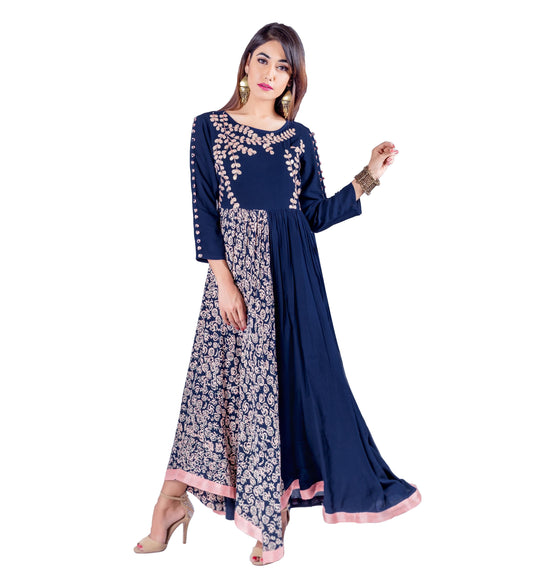 Hand Block Print Gotta Patti Asymmetrical Indo Western Dress