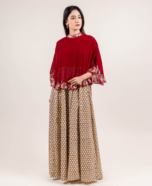 Gotta Patti Embroidered Hand Block Print Cape Style Indo Western Dress