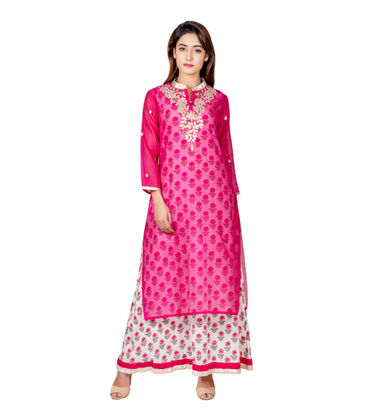 Pink Gota Embroidered Kurta Dress