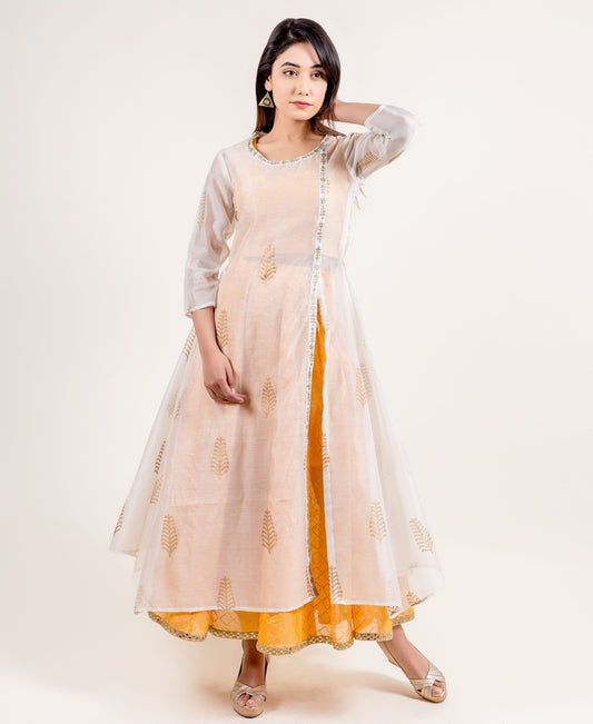 Sensationally Luxe Chanderi Skirt and Top with White Jacket