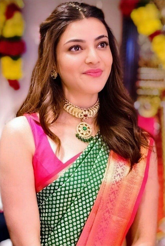 Present Traditional Green Rani Rich Jacquard Work All over Saree