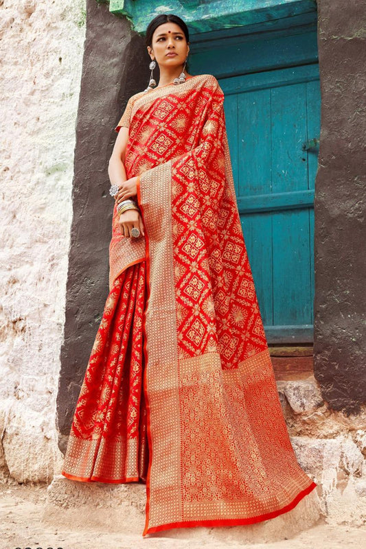 Valiba Red Beautiful Rich Pallu And Jacquard Saree