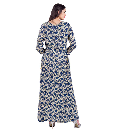Indigo Angrakha Style Block Printed Full Length Indo Western Gown