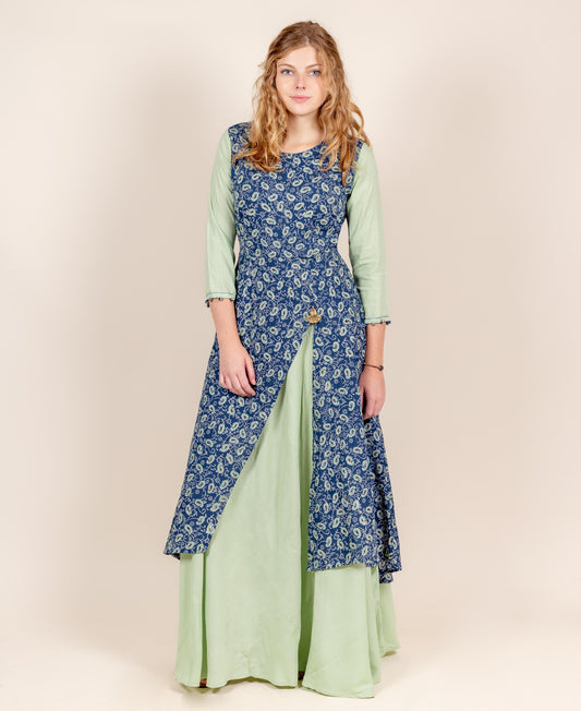 Scoop Neck Tulip Style Floor Length Indo Western Dress