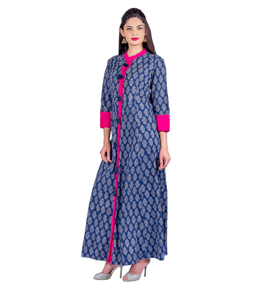 Closed Mandarin Neck With Tasselled Front Floor Length Dress