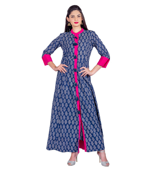 Closed Mandarin Neck With Tasselled Front Floor Length Dress