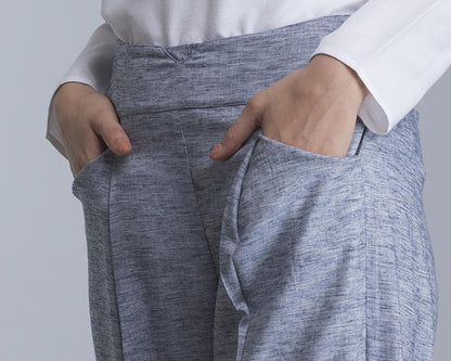 Front Crease Culottes With Elastic - Blue Melange