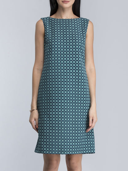 Geometric Print Shift Dress - Blue and Green