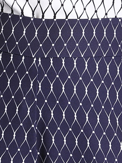 Geometric Print Wide Leg Pants - Black and White