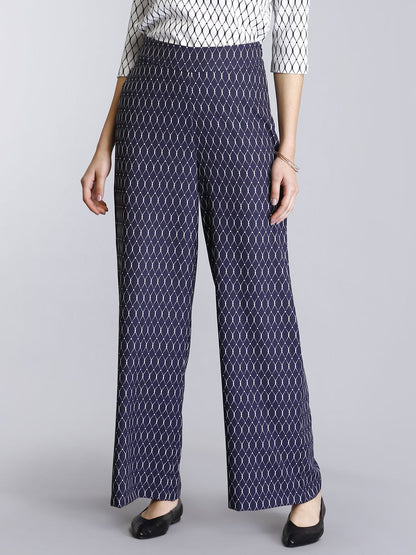 Geometric Print Wide Leg Pants - Black and White