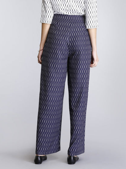 Geometric Print Wide Leg Pants - Black and White