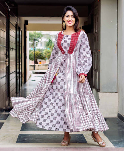 Double Layer Striped Printed Tiered Dress
